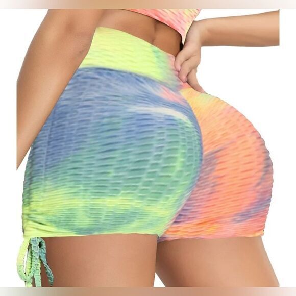 NWT Plus Size Tie Dye Ruched Butt Lifting  Design Bike Shorts - Size 2X/3XL - Picture 1 of 13